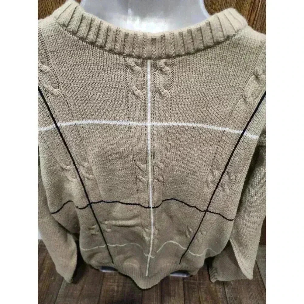 VTG Haggar Cotton Knit Pullover Sweater Mens Size XL Beige Navy Blue White - Picture 2 of 7
